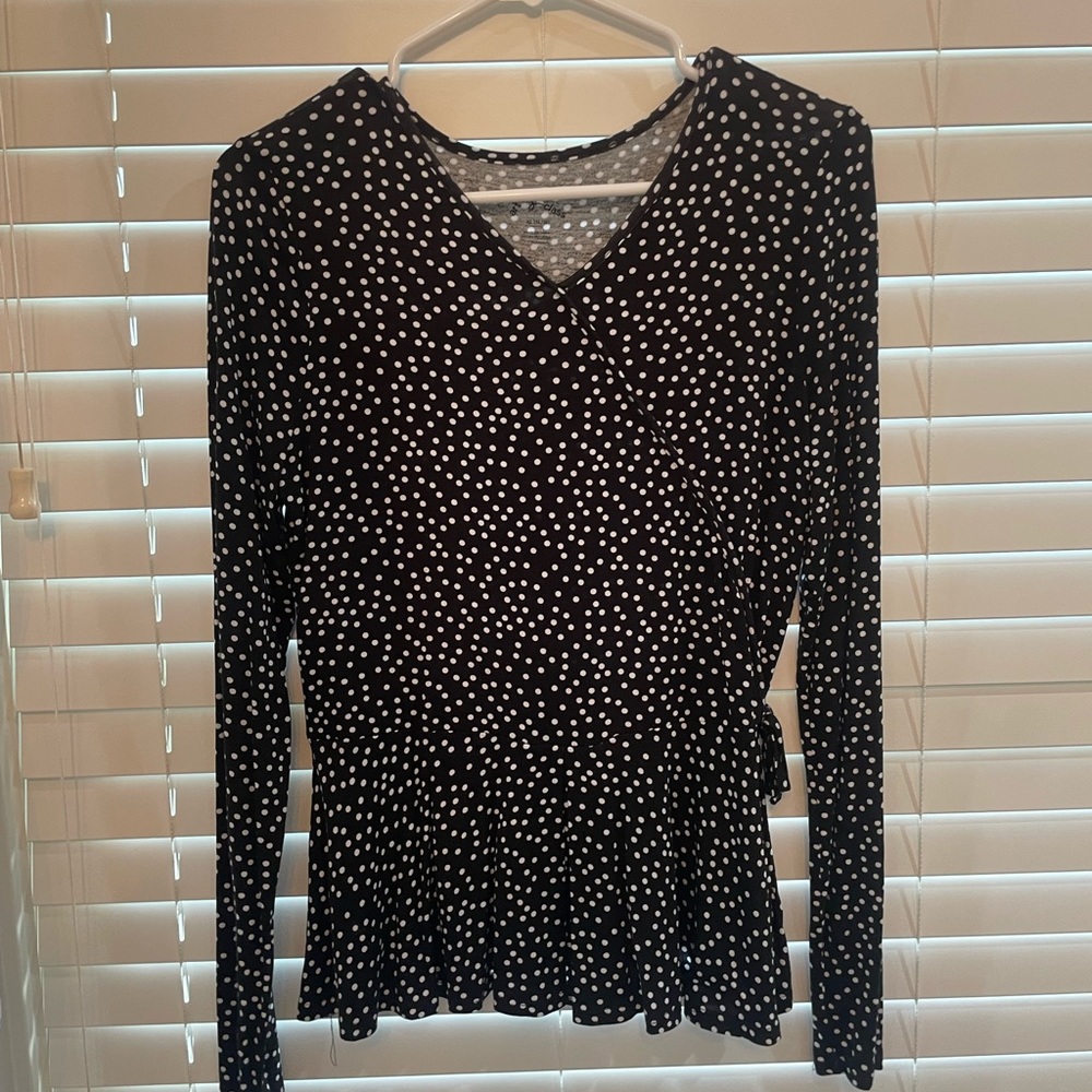 black long sleeve either white poka fits and cross over bow detail